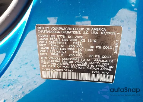 2024 Volkswagen Atlas Cross Sport 2.0T Sel Premium R-Line from USA, damaged, VIN 1V2FE2CA0RC204187